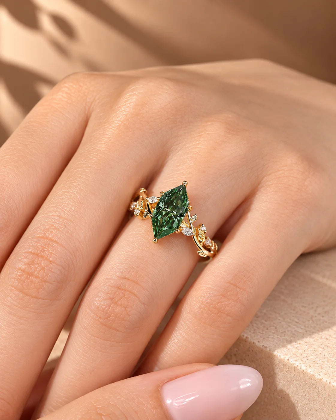 Common :: 2.50ct Green Marquise lab grown diamond engagement ring