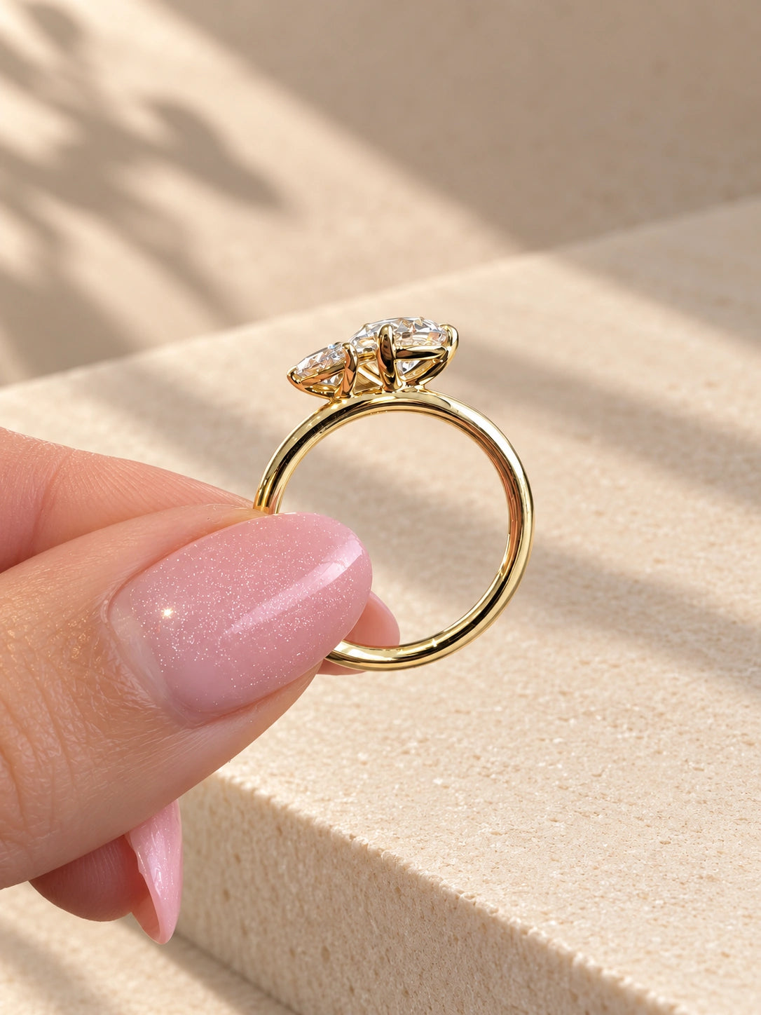 Common :: Asymmetrical double Pear Toi Et Moi lab diamond ring