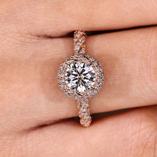 Common :: Round center and Round accent lab grown diamond vintage ring