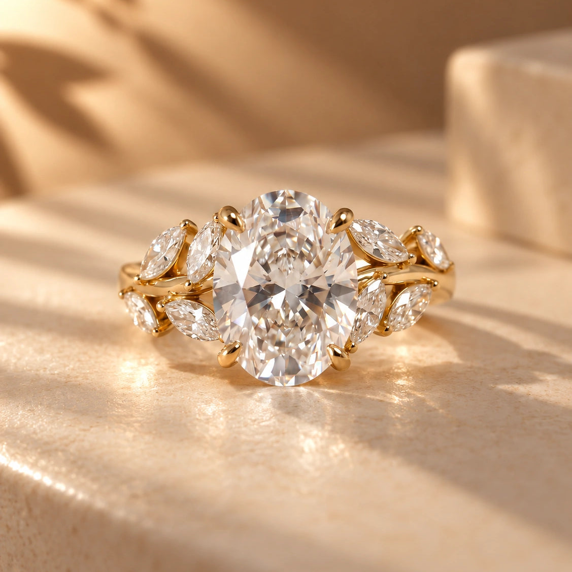 Common :: Unii Jewels 2.60TCW Oval lab grown diamond nature inspired engagement ring