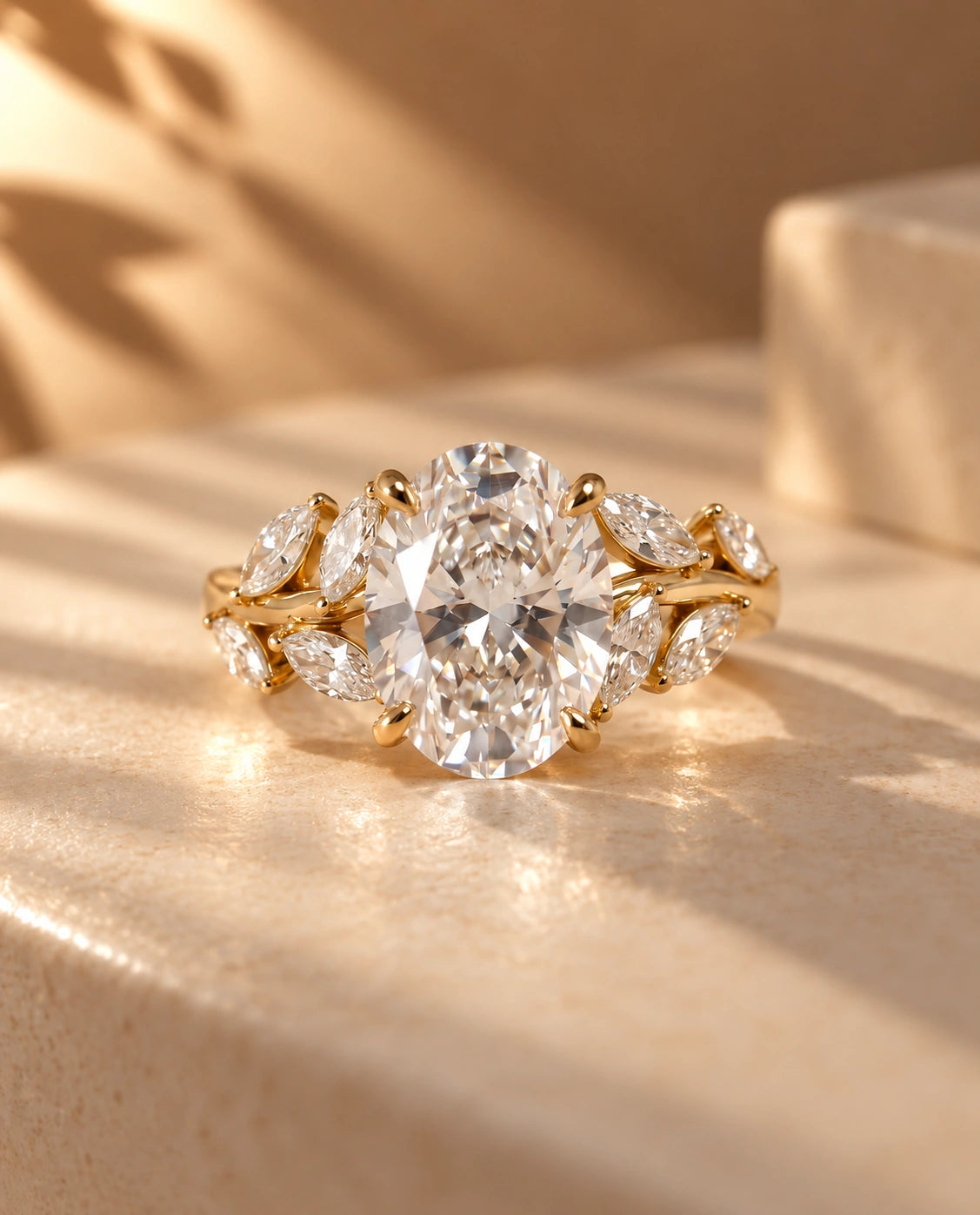 Common :: Unii Jewels 2.60TCW Oval lab grown diamond nature inspired engagement ring