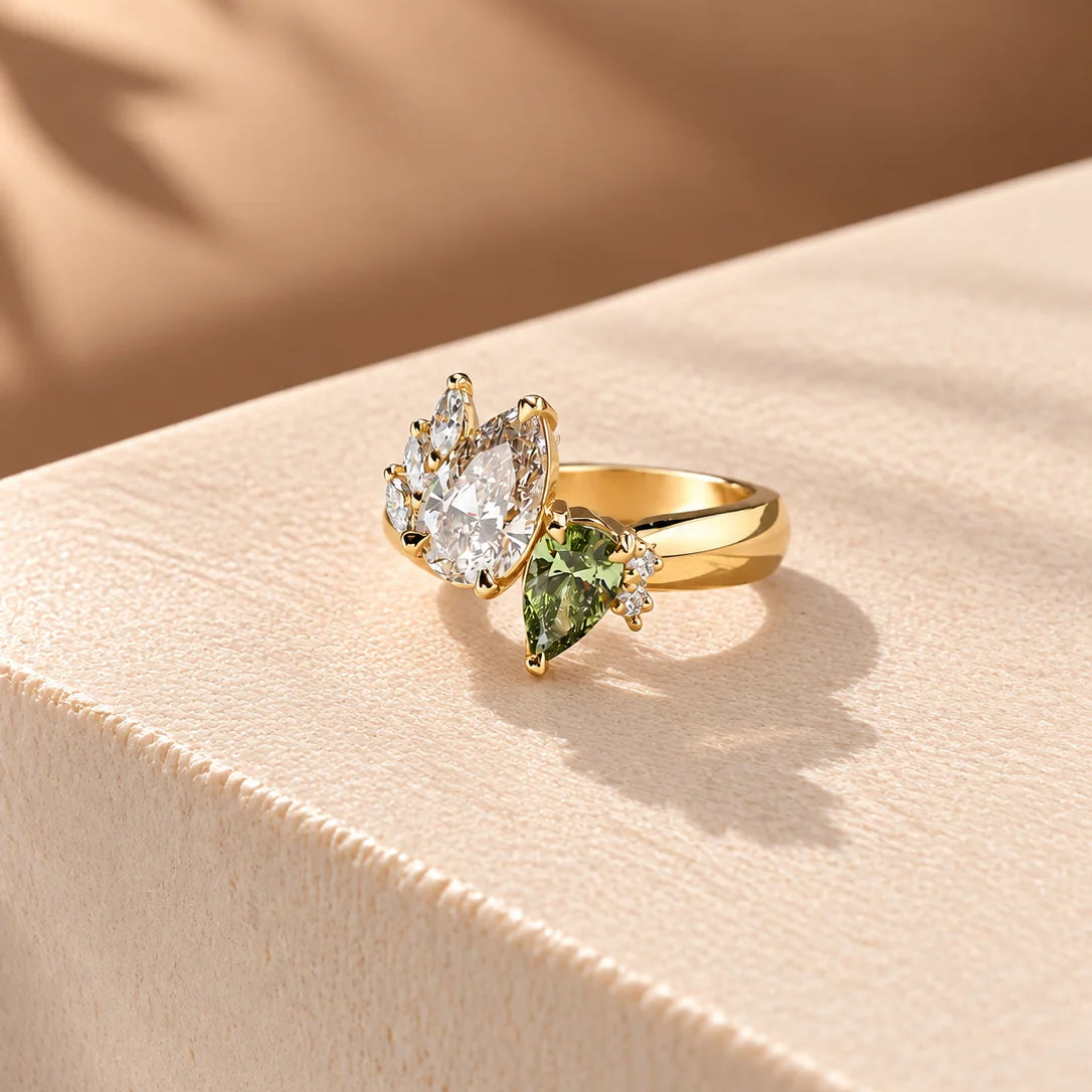 Common :: Unii Jewels 2.80TCW Pear and Green Pear Toi Et Moi engagement ring
