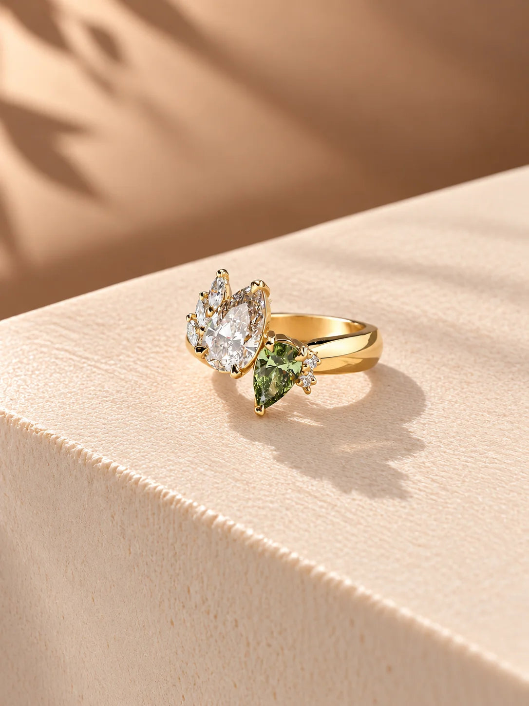 Common :: Unii Jewels 2.80TCW Pear and Green Pear Toi Et Moi engagement ring