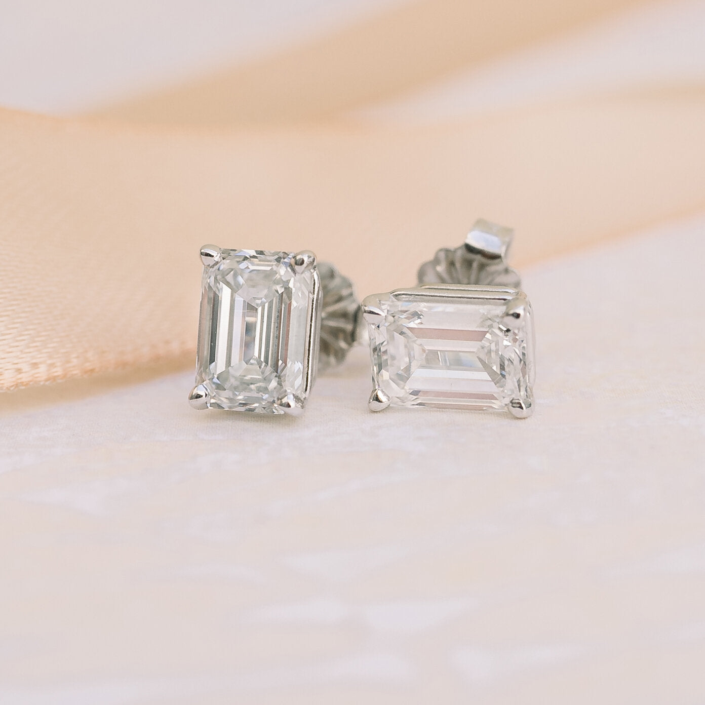 Emerald Cut Lab Grown Diamond Stud Earrings, EF Color, VS Clarity, IGI Certified