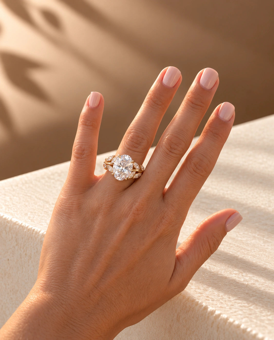 Common :: 2.60TCW Oval and Marquise diamond nature inspired engagement ring