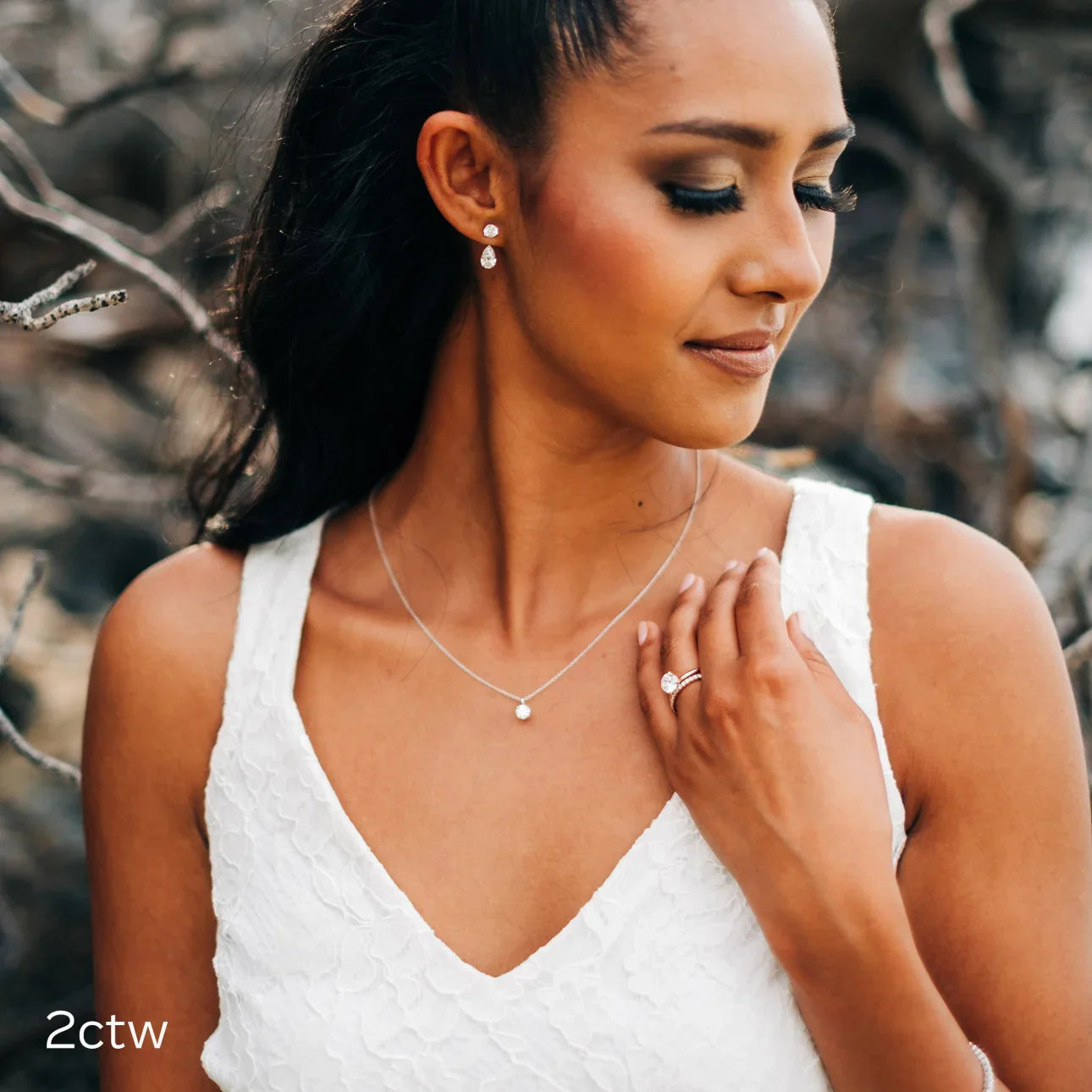 Round and Pear Lab Grown Diamond Drop Push Back Earring Jacket, EF Color, VS Clarity, IGI Certified