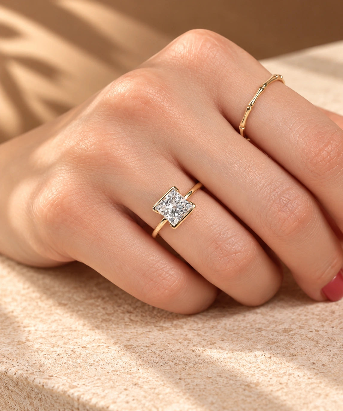 Common :: 2 carat Princess Cut lab grown diamond Half Bezel ring