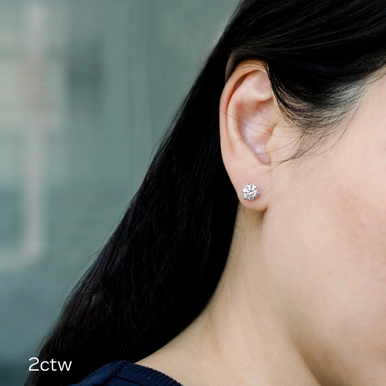 Round Lab Grown Diamond Martini Three Prong Stud Earrings, EF Color, VS Clarity, IGI Certified