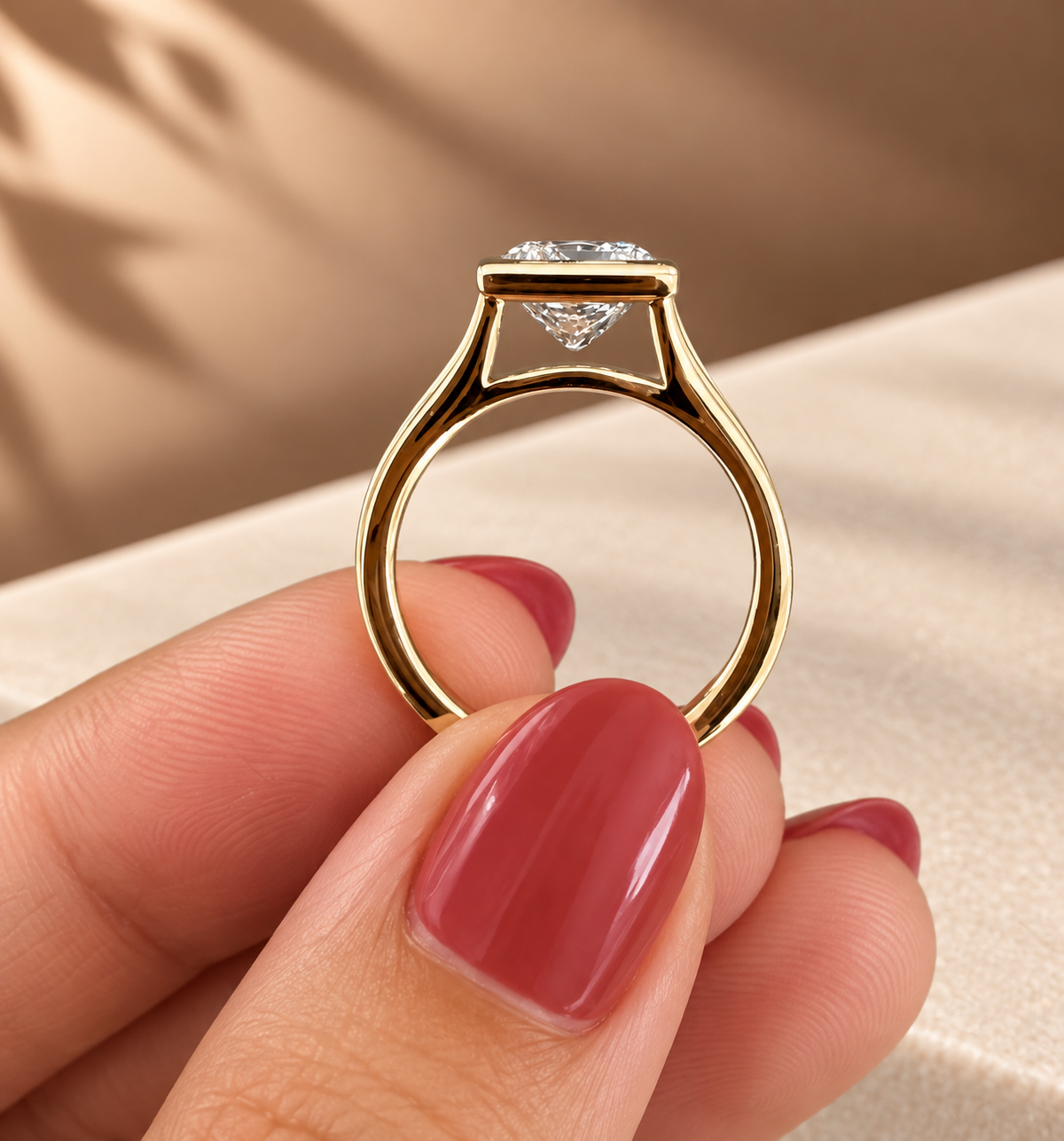 Common :: 2 carat Princess Cut IGI certified lab grown diamond bezel ring