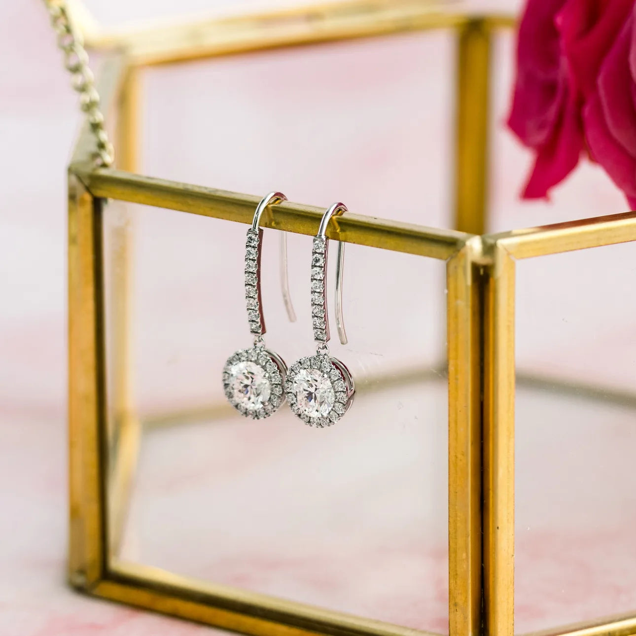 Round Lab Grown Diamond Heavenly Single Halo Drop Earrings, EF Color, VS Clarity, IGI Certified