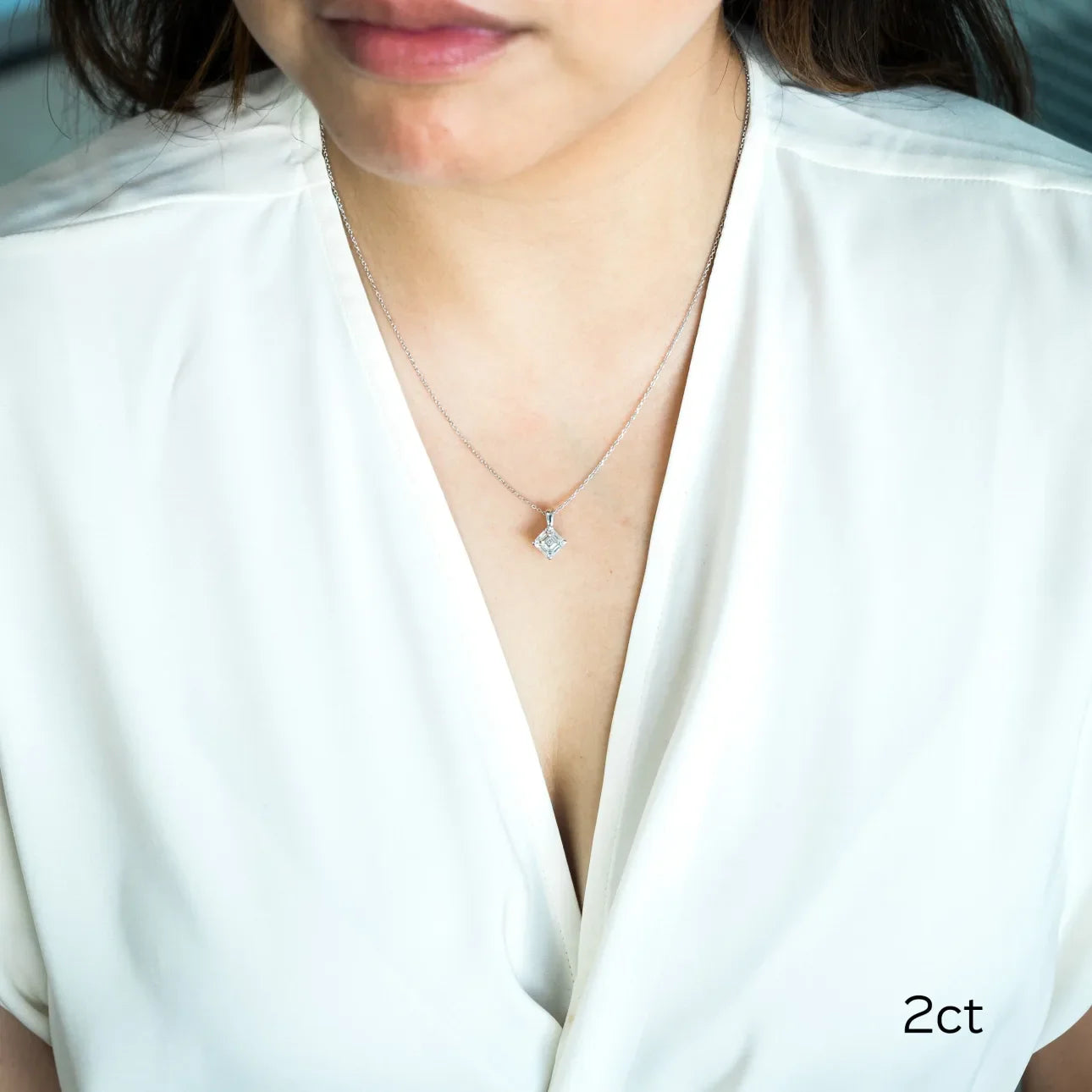 Asscher Lab Grown Diamond Classic Pendant With Chain, EF Color, VS Clarity, IGI Certified