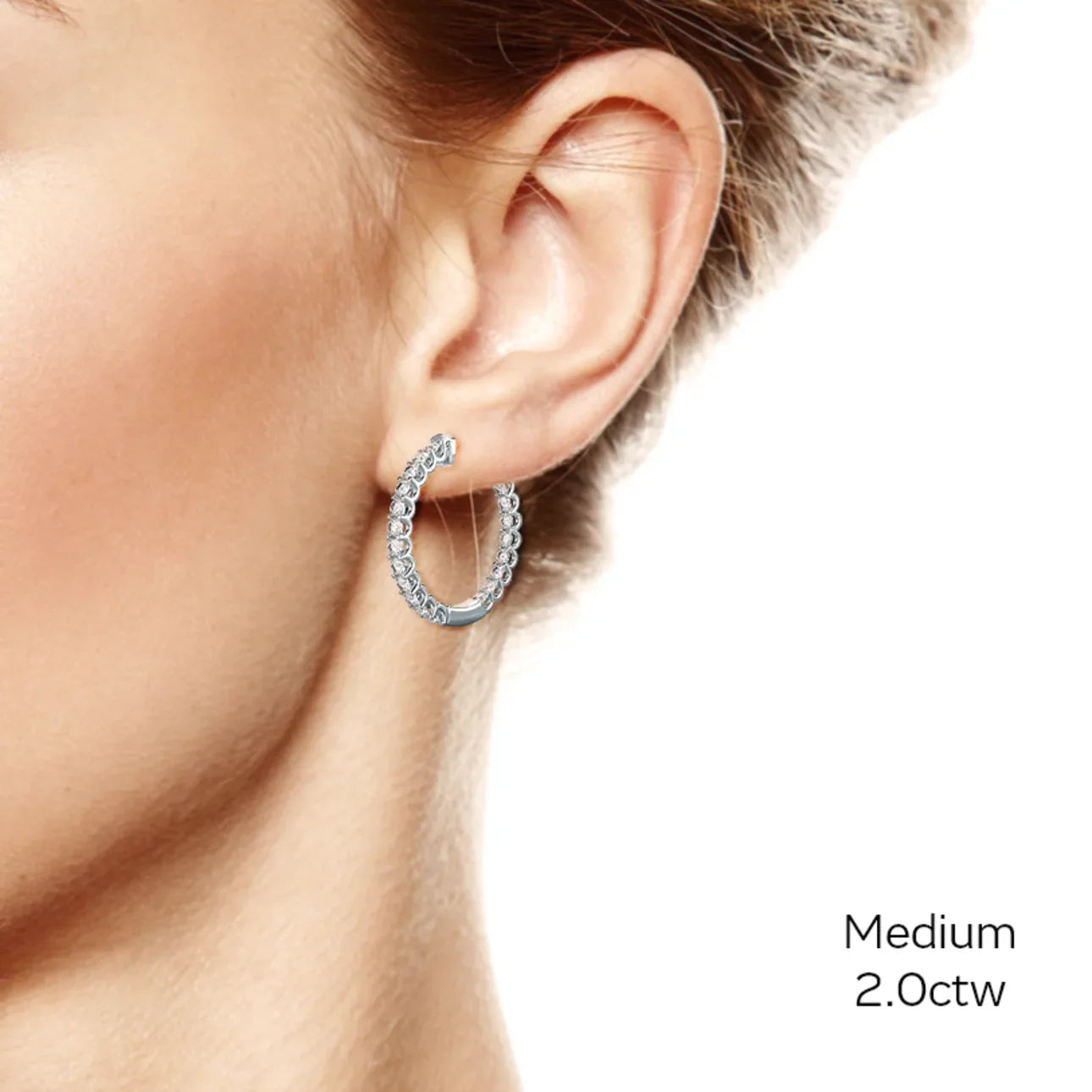 Round Lab Grown Diamond French U Hoop Earring, EF Color, VS Clarity, IGI Certified