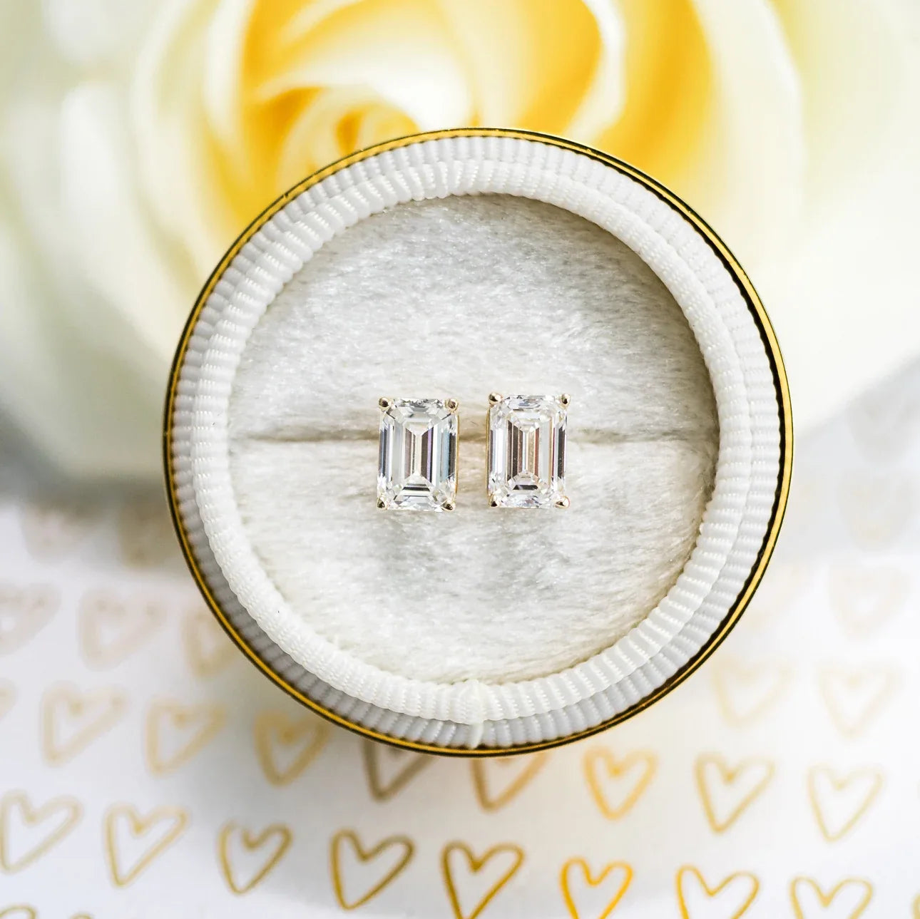 Emerald Lab Grown Diamond Stud Solitaire Earrings, EF Color, VS Clarity, IGI Certified