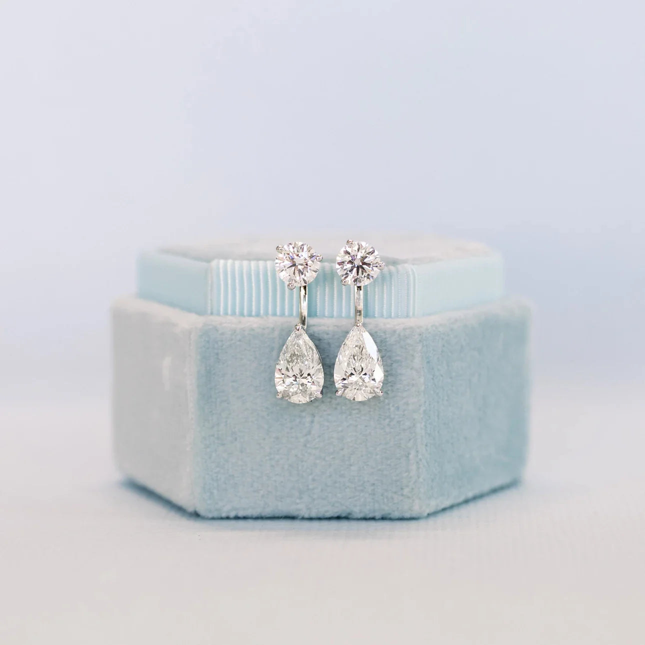 Round and Pear Lab Grown Diamond Drop Push Back Earring Jacket, EF Color, VS Clarity, IGI Certified