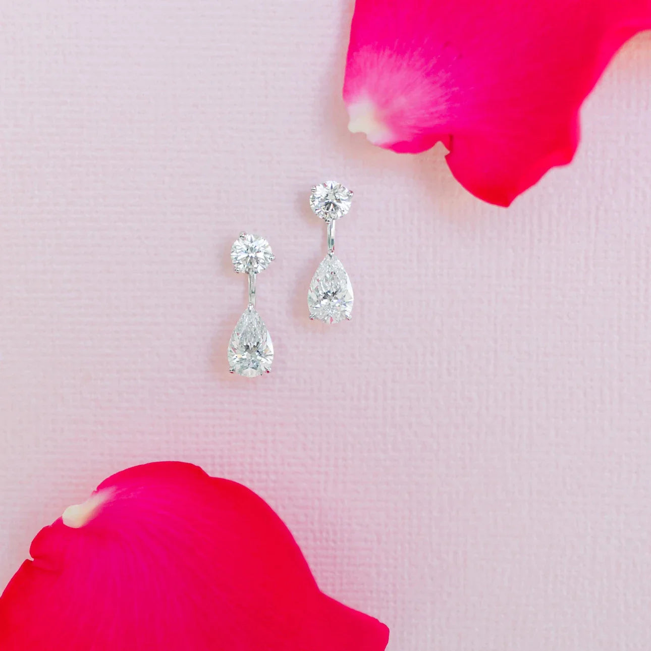 Round and Pear Lab Grown Diamond Drop Push Back Earring Jacket, EF Color, VS Clarity, IGI Certified