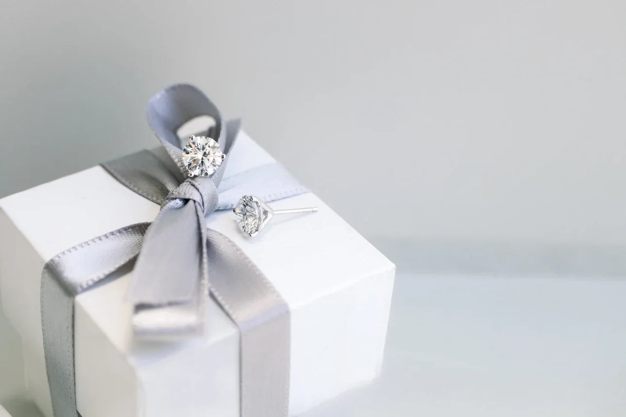 Round Lab Grown Diamond Martini Three Prong Stud Earrings, EF Color, VS Clarity, IGI Certified