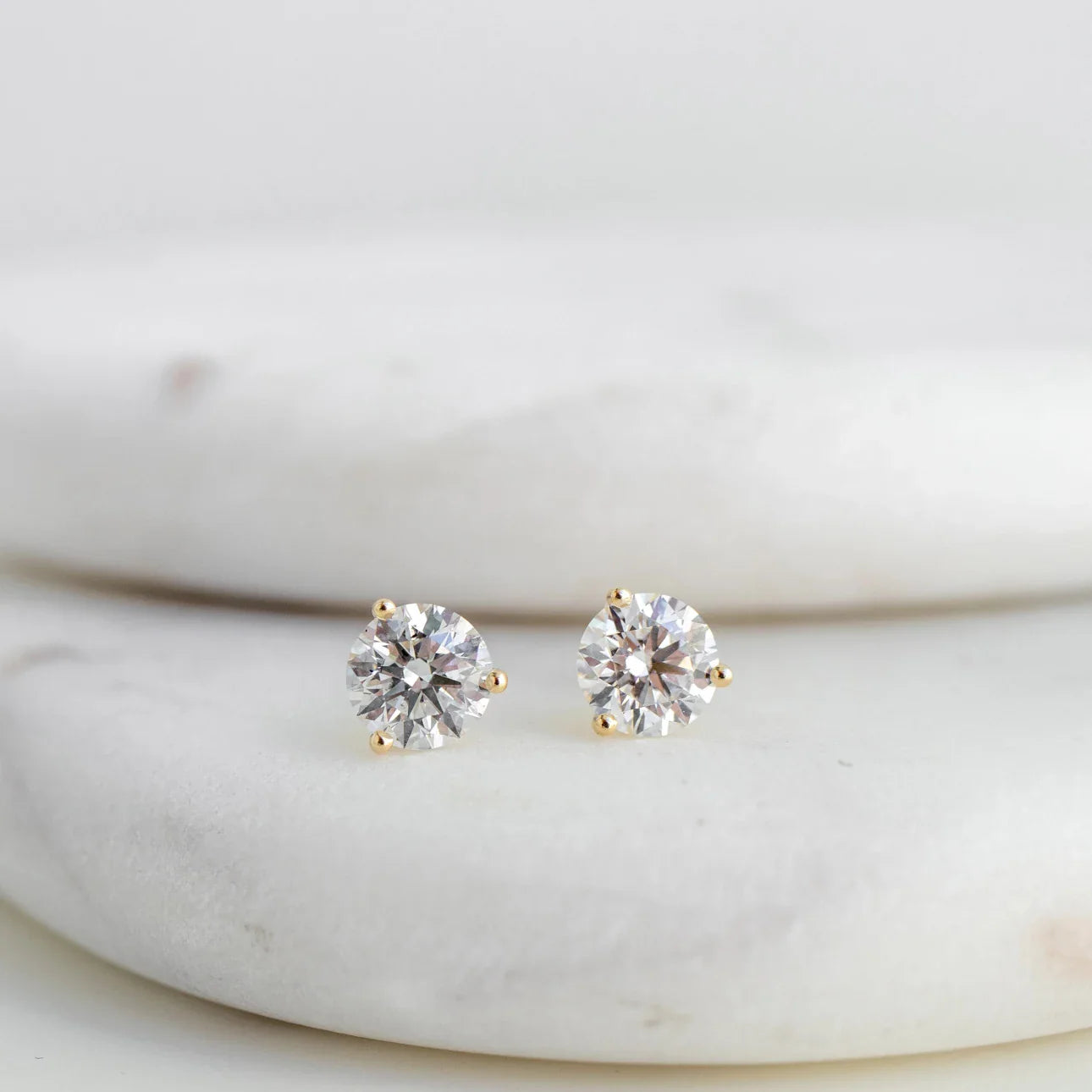 Round Lab Grown Diamond Martini Three Prong Stud Earrings, EF Color, VS Clarity, IGI Certified