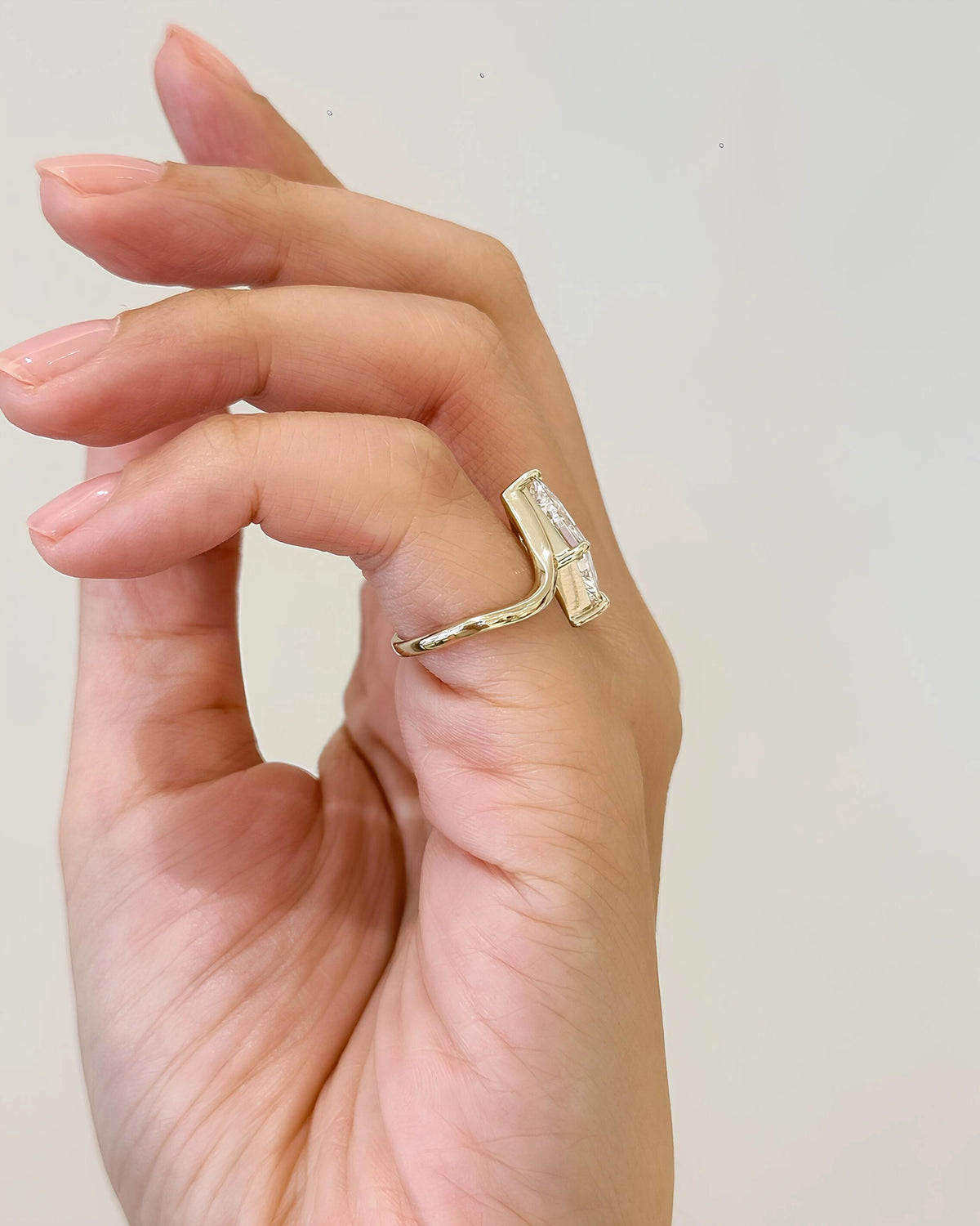 Common :: Geometric 2ct Lozenge diamond ring with sculptural curved band