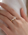 Common :: D color VVS1 lozenge lab grown diamond three stone engagement ring