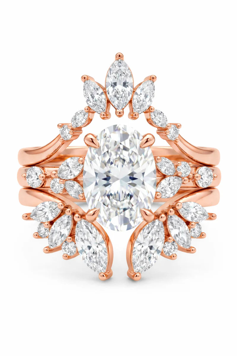 Common :: Vintage-inspired Gatsby diamond engagement ring set crafted with a brilliant emerald cut lab grown diamond and elegant bridal stack design.