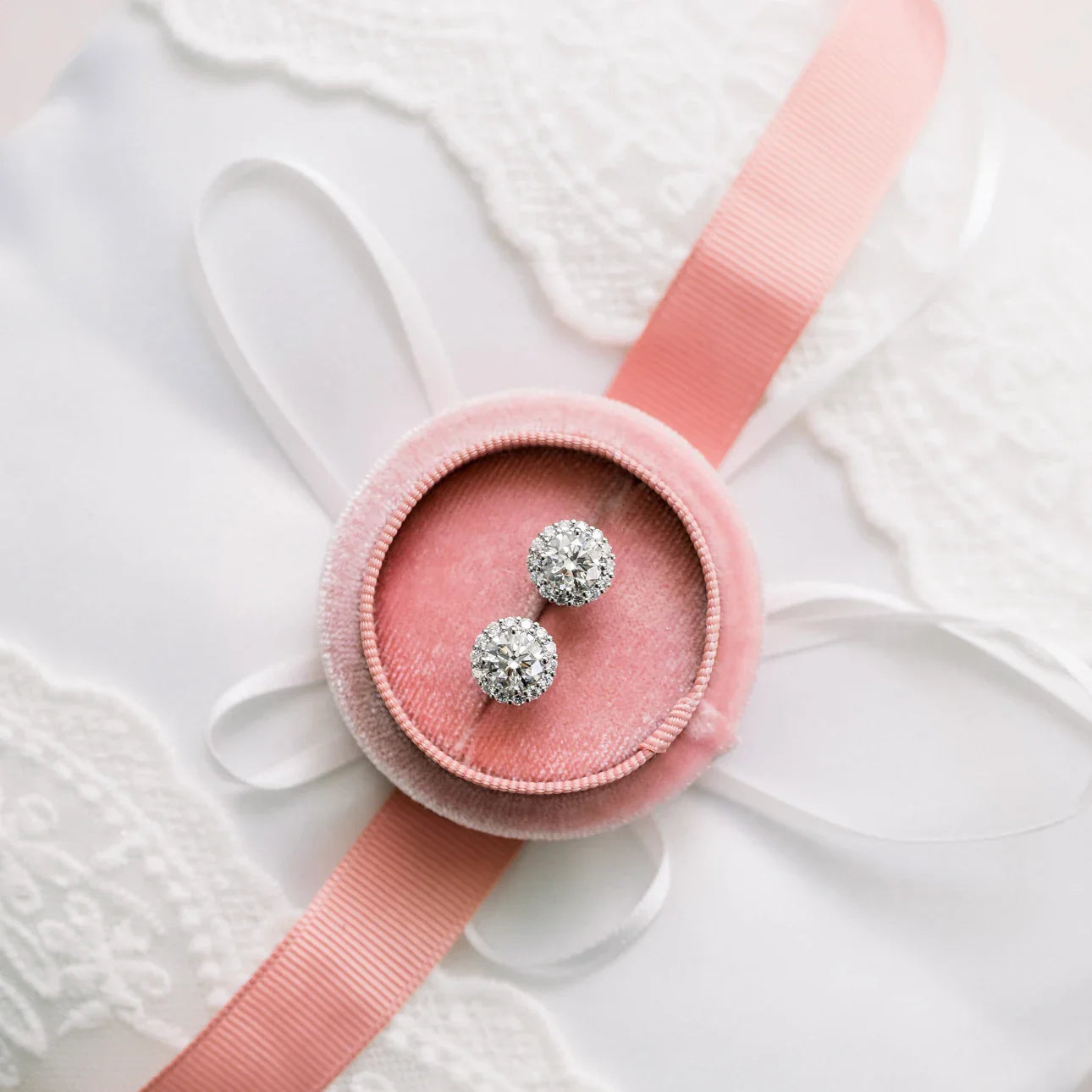 Round Lab Grown Diamond Cupcake Halo Studs Earring, EF Color, VS Clarity, IGI Certified