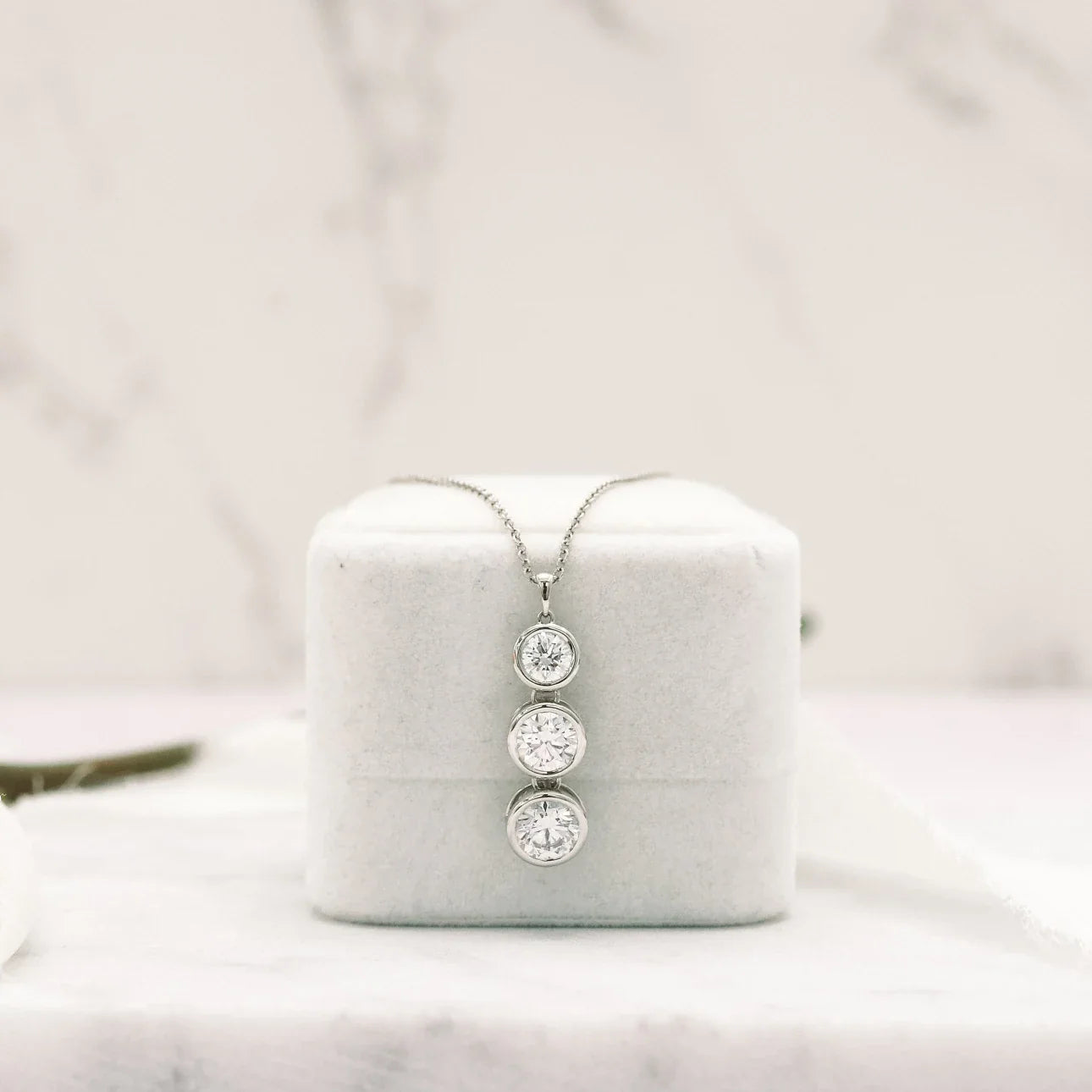 Round Lab Grown Diamond Triple Bezel Cosmopolitan Necklace, EF Color, VS Clarity, IGI Certified