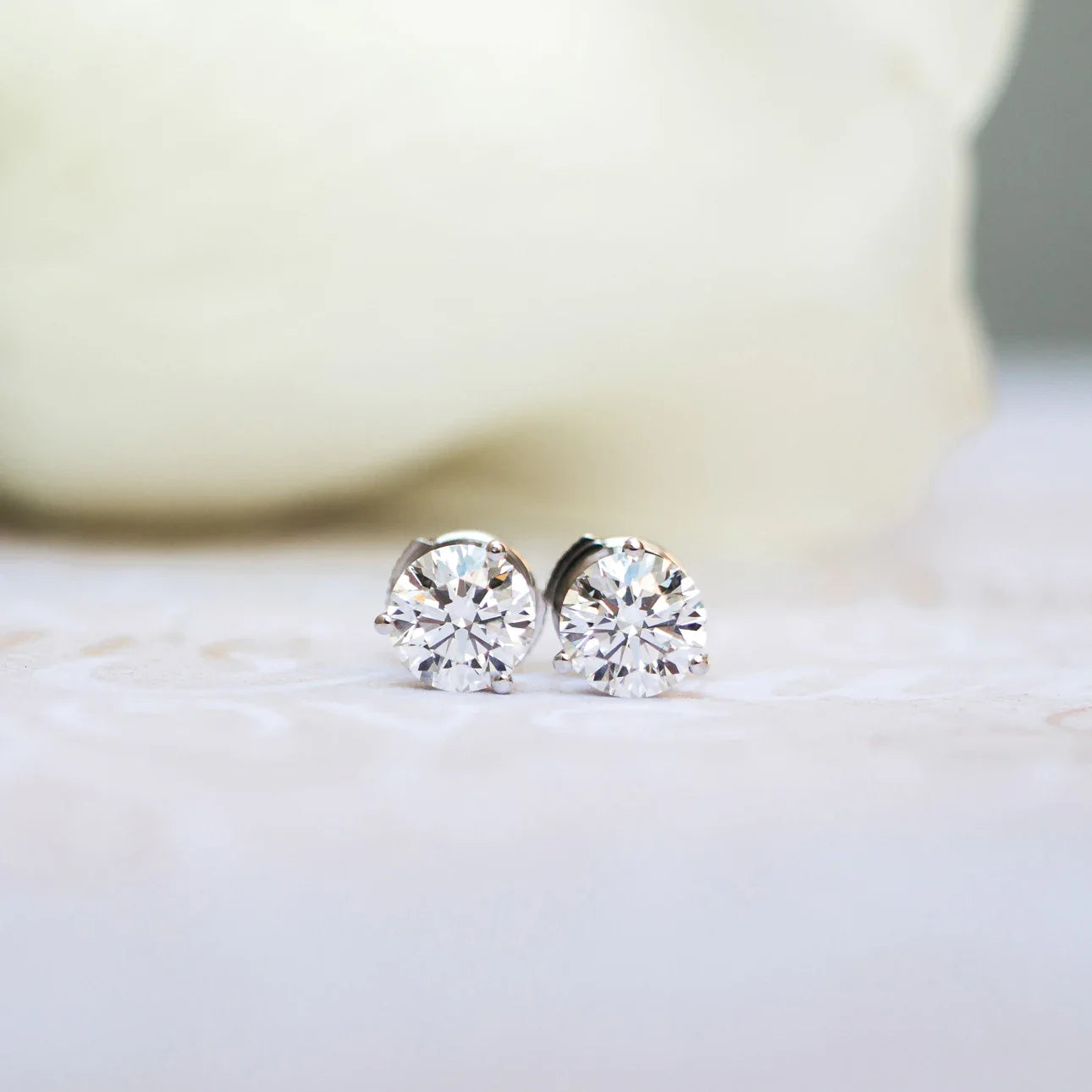 Round Lab Grown Diamond Martini Three Prong Stud Earrings, EF Color, VS Clarity, IGI Certified