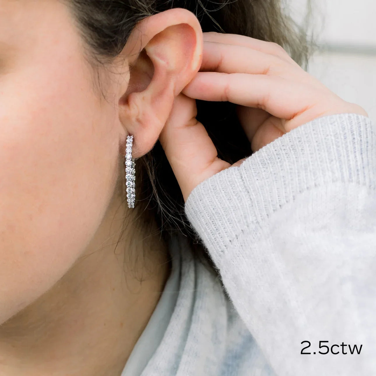 Round Lab Grown Diamond Inside Out Hoop Earrings, EF Color, VS Clarity,  IGI Certified