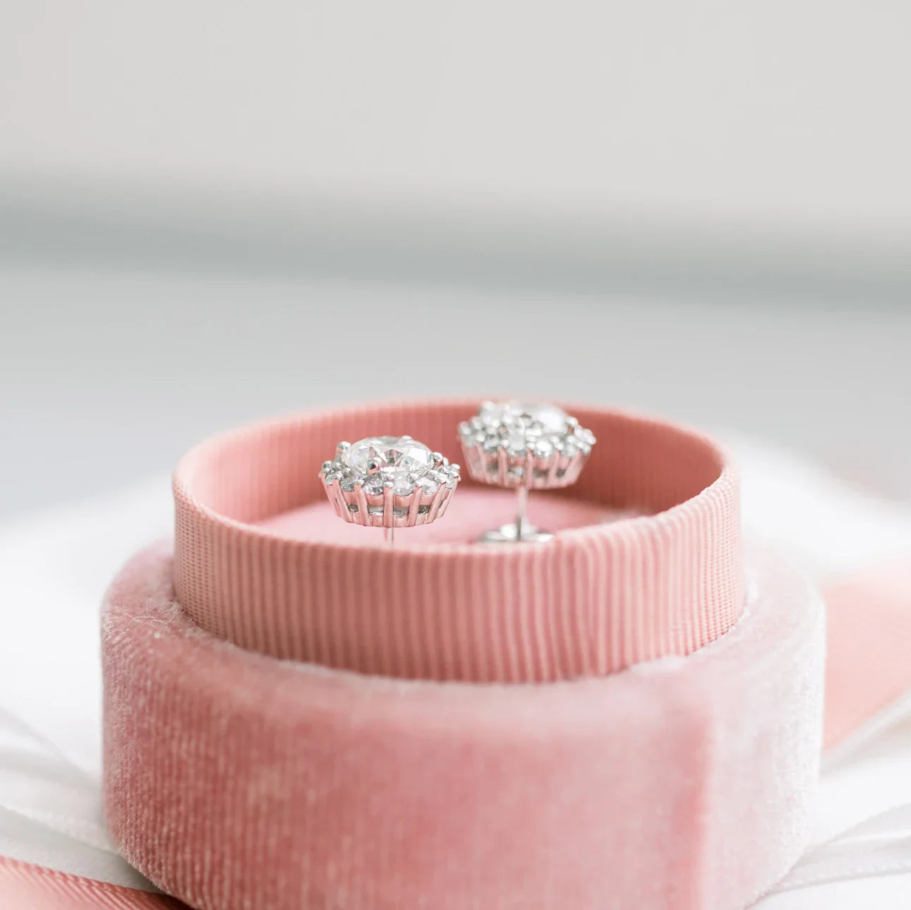 Round Lab Grown Diamond Cupcake Halo Studs Earring, EF Color, VS Clarity, IGI Certified