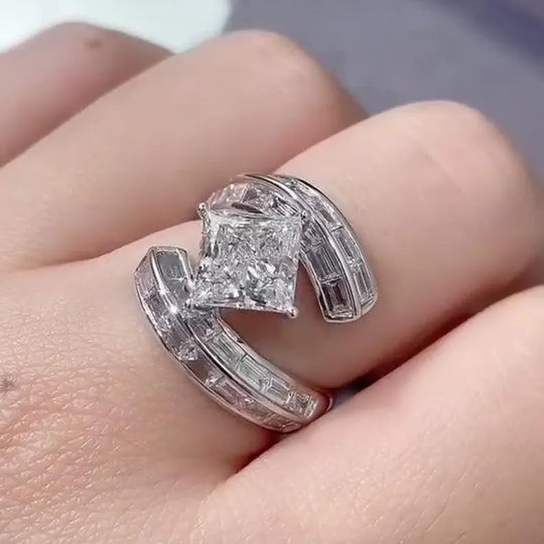 Princess 4.50tcw Lab Diamond Ring | Baguette Side Stones | Bypass Design | IGI Certified