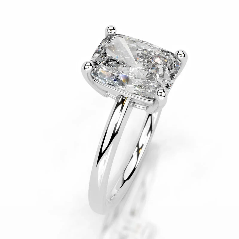 White :: Elegant cushion cut lab diamond engagement ring minimalist solitaire setting