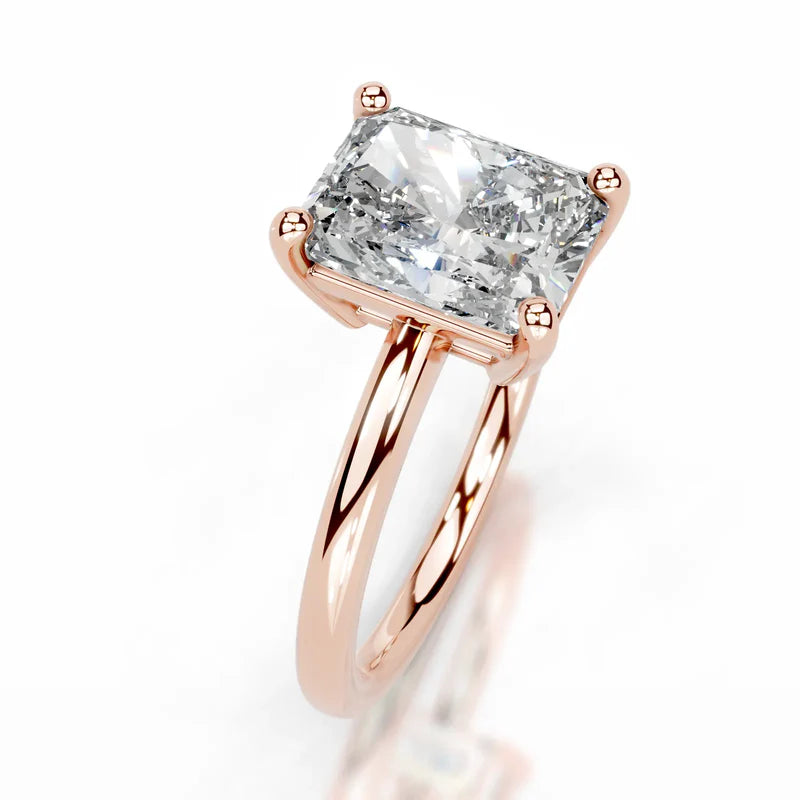 Rose :: Elongated radiant cut lab grown diamond ring simple solitaire style