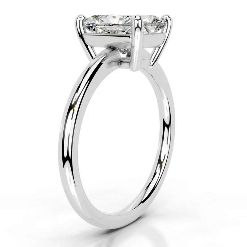 White :: IGI certified elongated radiant lab diamond engagement ring classic solitaire
