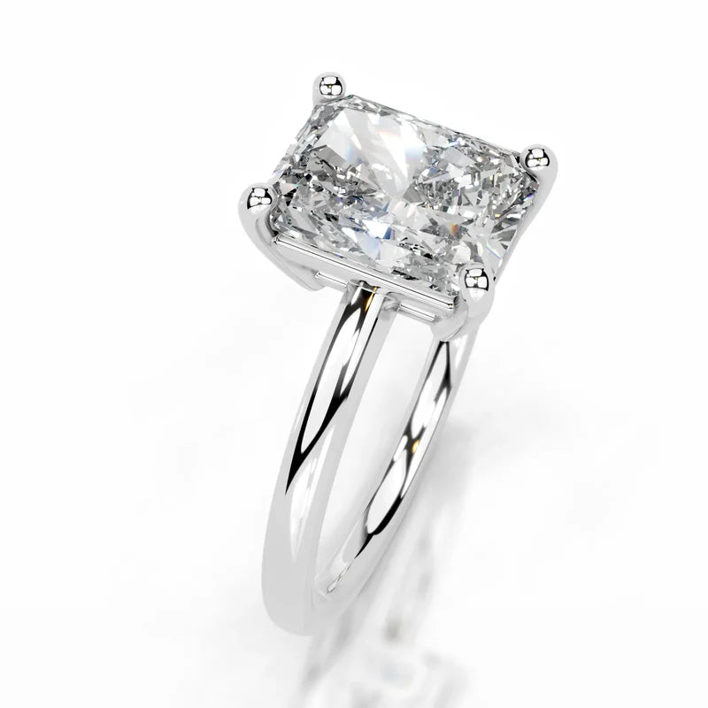 White :: Elegant radiant cut lab grown diamond ring elongated solitaire white gold