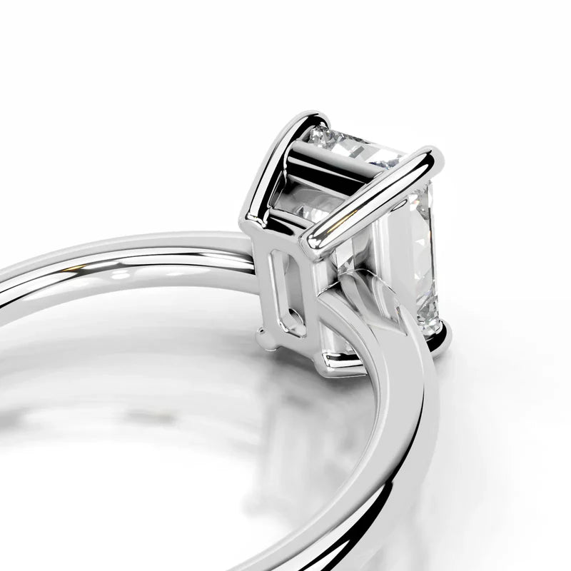 White :: Elongated radiant lab diamond engagement ring minimalist solitaire setting