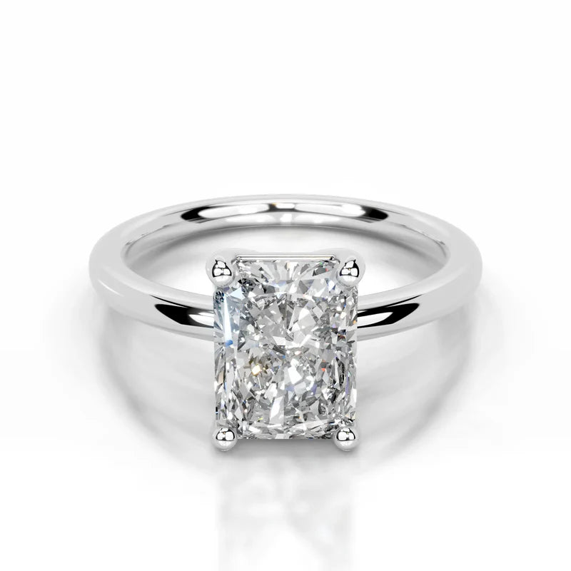 White :: Elongated radiant cut lab grown diamond engagement ring IGI certified solitaire