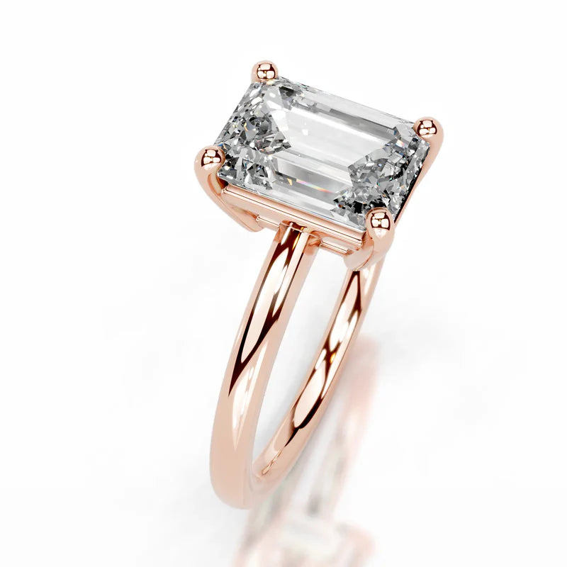 Rose :: Emerald cut lab grown diamond ring simple and elegant solitaire setting