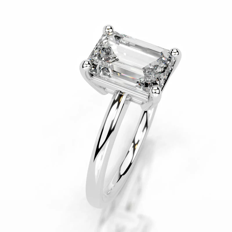 White :: Emerald cut lab grown diamond ring minimalist engagement solitaire jewelry
