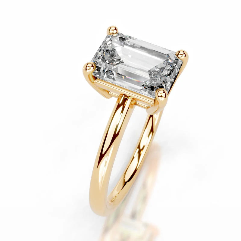Yellow :: Emerald solitaire engagement ring lab created diamond IGI certified