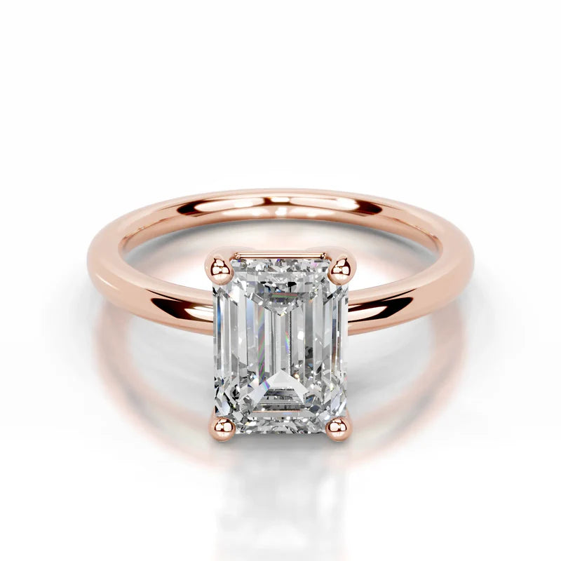 Rose :: Emerald cut IGI certified lab diamond ring classic rectangular solitaire
