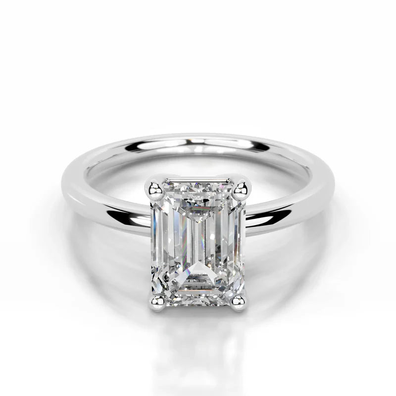 White :: Emerald cut lab grown diamond engagement ring IGI certified solitaire