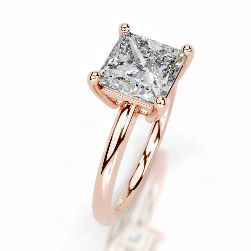 Rose :: Princess cut lab grown diamond ring simple and elegant solitaire setting
