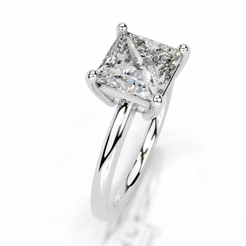 White :: Princess cut lab grown diamond engagement ring minimalist solitaire setting