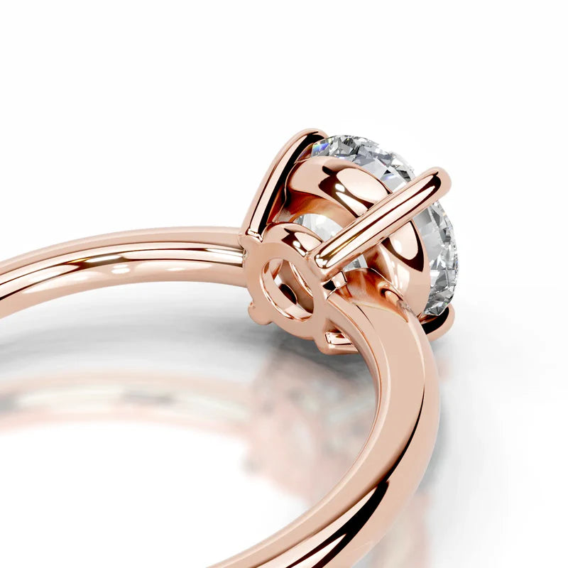 Rose :: Round cut lab grown diamond ring simple and elegant solitaire setting