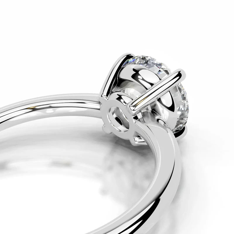 White :: Round cut lab grown diamond engagement ring minimalist solitaire setting
