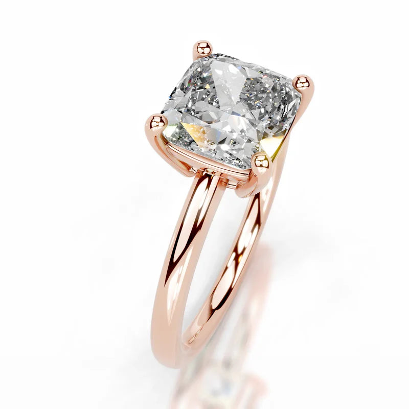 Rose :: Square cushion lab grown diamond ring simple and elegant solitaire setting