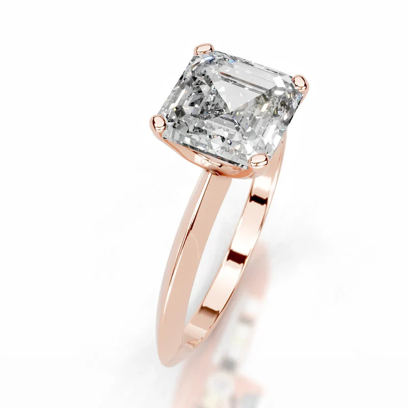 Rose :: Celestara asscher lab grown diamond ring simple elegant solitaire setting