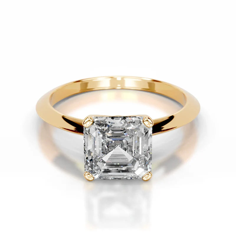 Yellow :: Celestara asscher solitaire lab grown diamond ring premium engagement design