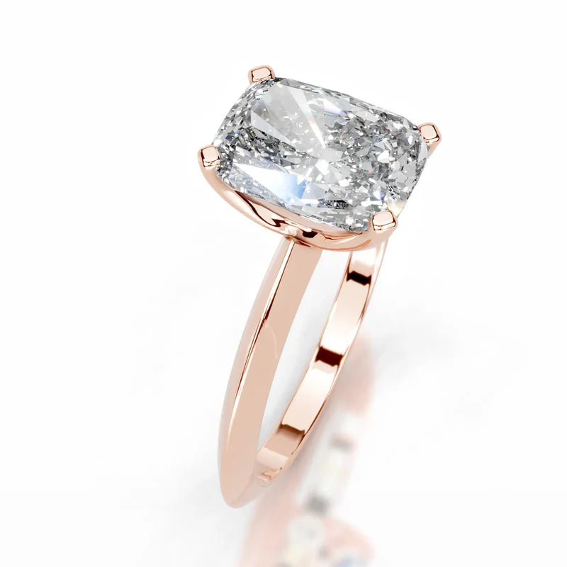 Rose :: Celestara elongated cushion lab grown diamond ring simple elegant solitaire setting