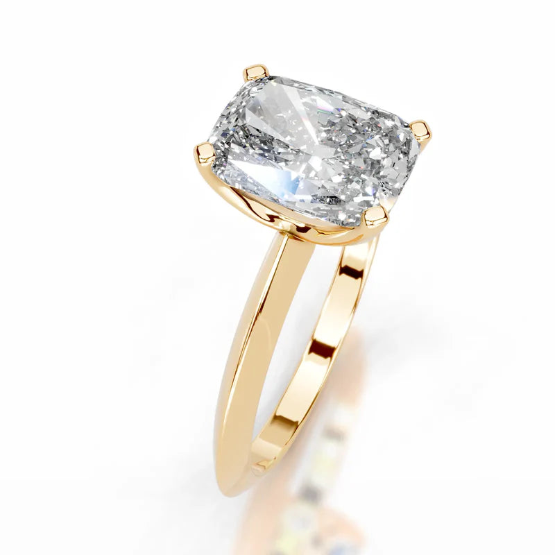Yellow :: Elongated cushion solitaire engagement ring Celestara lab created diamond IGI certified